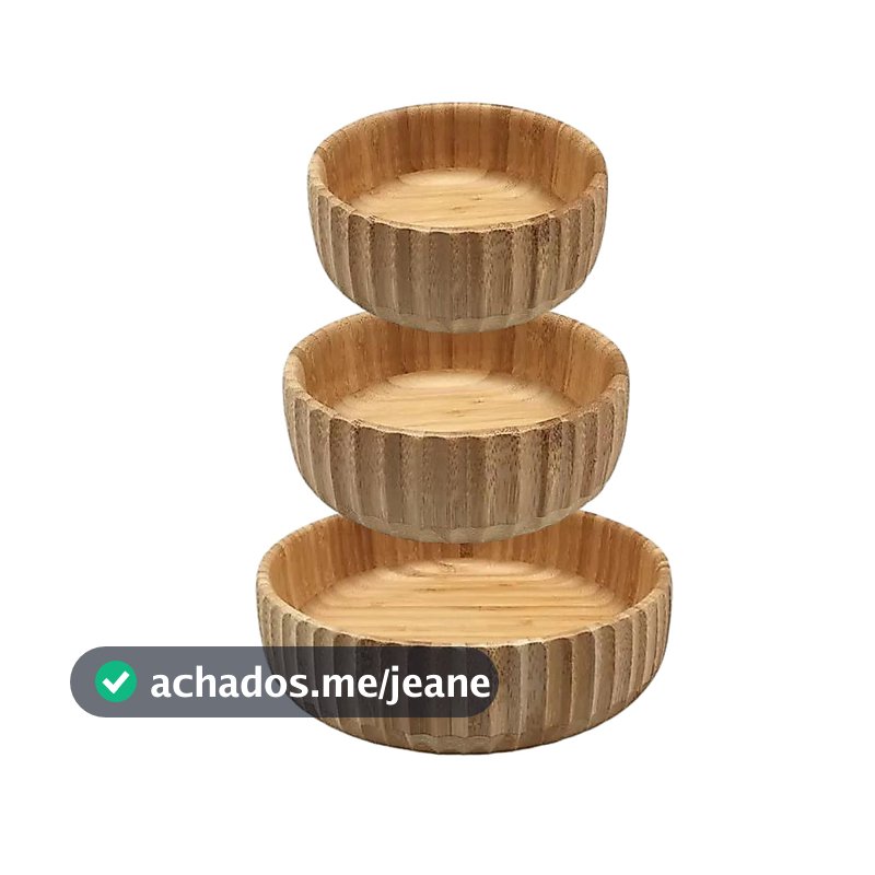 Kit 03 Bowls Tigelas Canelado Bambu P M G Multiuso - Oikos