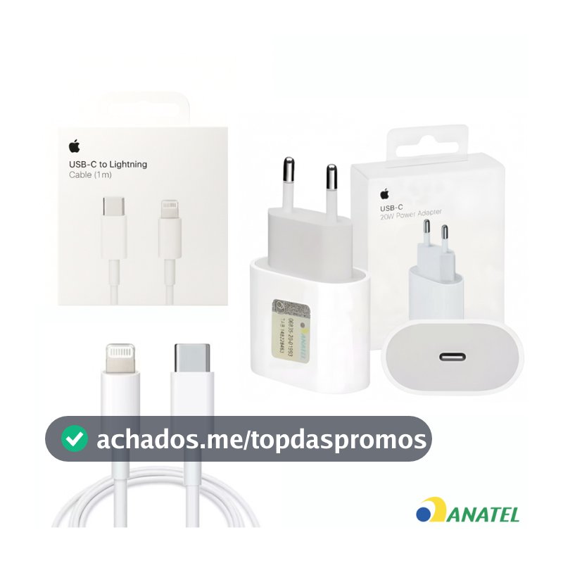 Kit Cabo + Fonte Carregador 100% Original Apple 20W USB-C Turbo Lacrado ID-Apple IPad IPhone Tipo-C