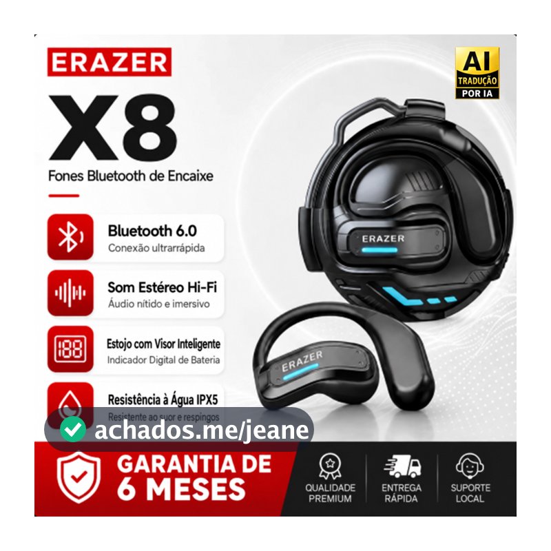 Fone de ouvido Bluetooth tradutor por IA Lenovo ERAZER X8, Bluetooth 6.0, vários modos de tradução, fone sem fio, qualid