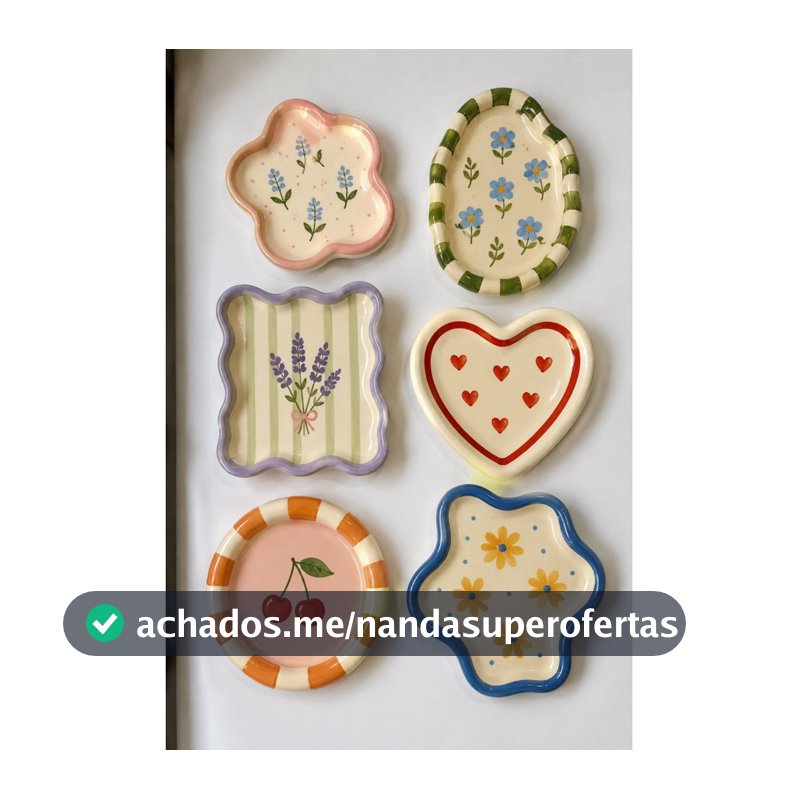 Kit 6 Pratinhos Decorativos Artesanais para Parede e Mesa Posta | Cerâmica Fria Pintada à Mão | Coleção Jardim de Verão