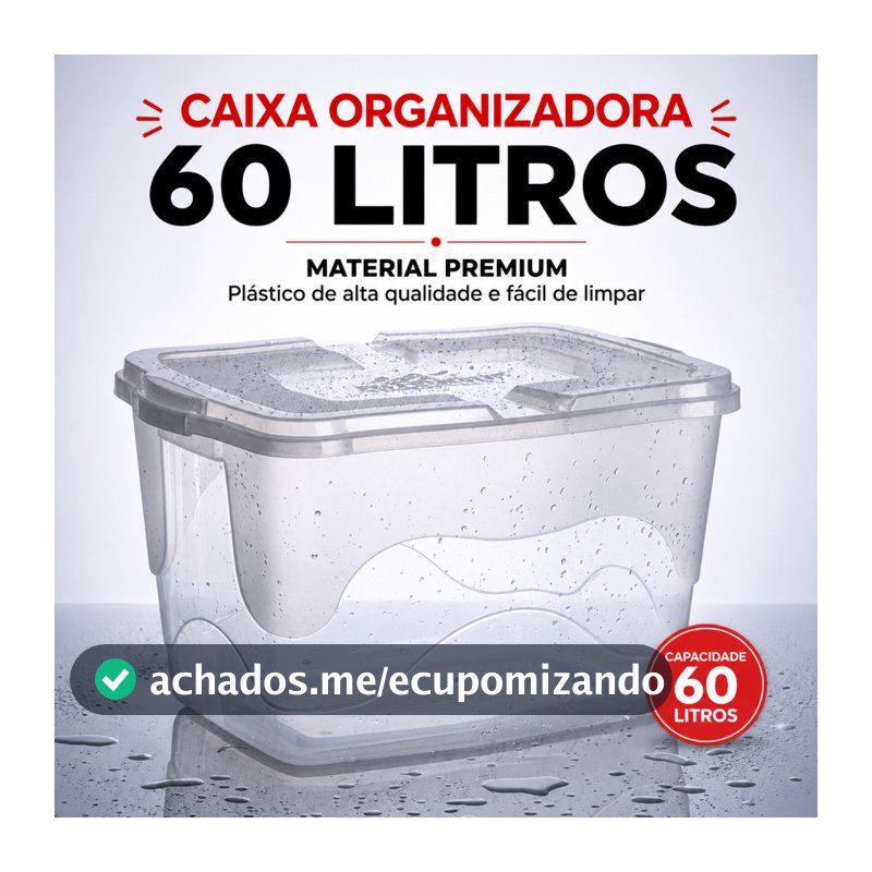 Caixa Organizadora 60 Litros G Transparente Com Tampa