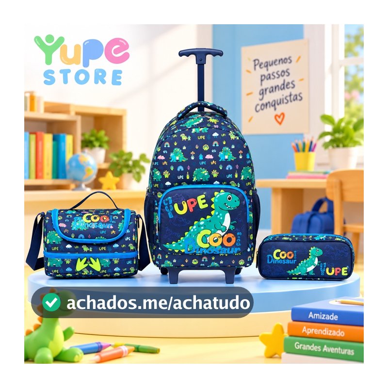 YUPE Kit Mochila Infantil Escolar com Rodinhas + Lancheira + Estojo Masculino