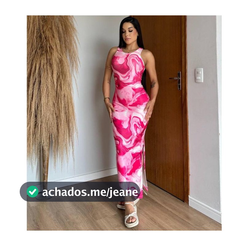 Vestido Feminino Midi com Estampa Marmorizada e Fenda Lateral