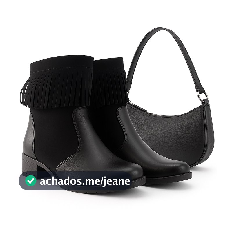 Bota Feminina Cano Curto + Bolsa Baguete com Zíper Estilo Blogueira Confortável Casual Inverno São J
