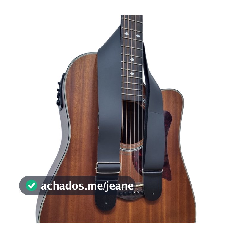 Correia Alça Básica Para Violão, Guitarra e Baixo Lisa Regulável Ponteira em Couro Duplo