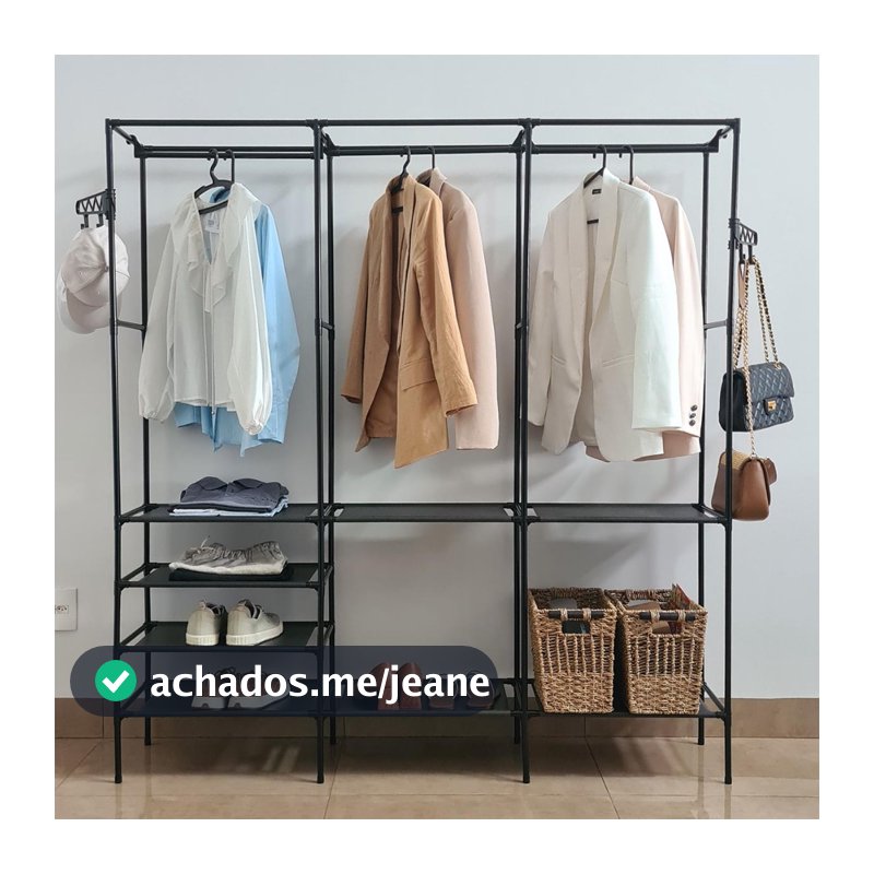 Guarda Roupa Arara Roupeiro Portátil Cabideiro Desmontável 3 Divisões