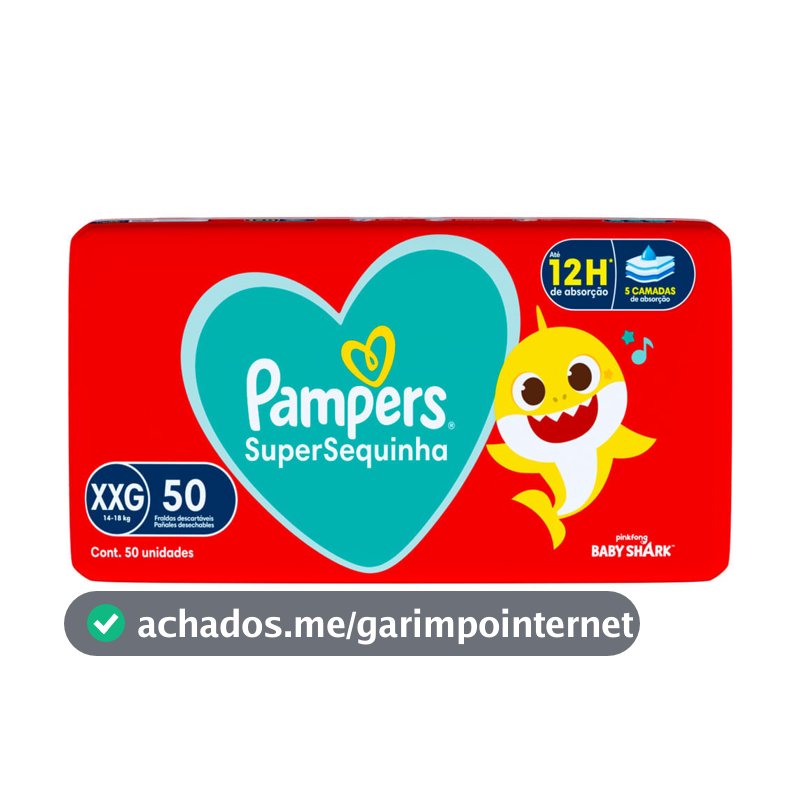 Fralda Pampers Supersequinha Tamanho XXG 50 Unidades Descartáveis