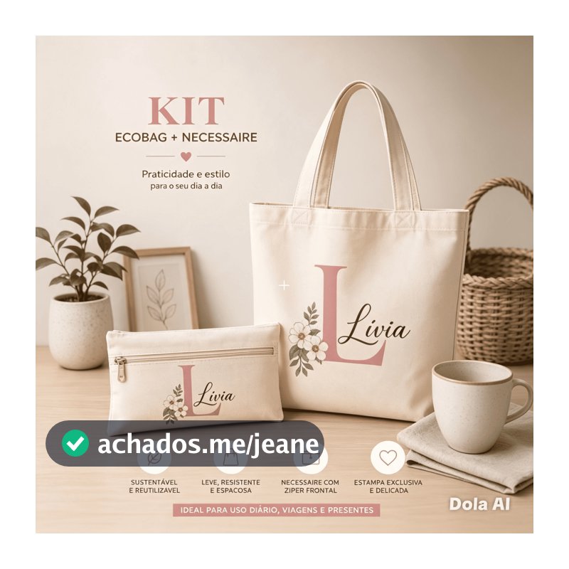 Kit Ecobag e  Necessaire Personalizadas com Nome e Inicial Presente Exclusivo Criativo