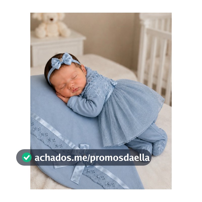 Saída de maternidade menina azul bebê tule Olívia