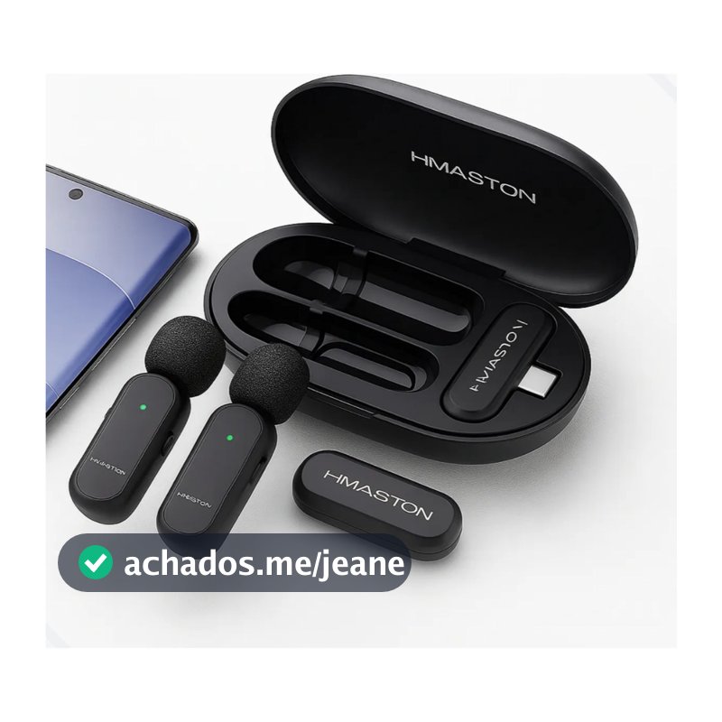Microfone Lapela Sem Fio Profissional Tipo C H'maston Mk08 Para Vídeos Lives Entrevistas Gravação