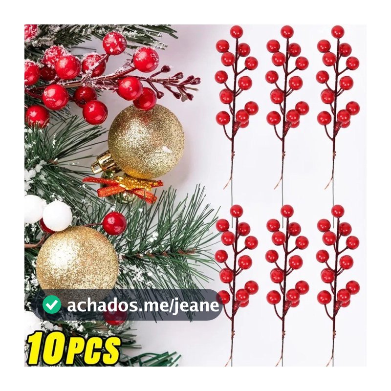 10 Pçs Vermelho Natal Flores Artificiais Hastes Azevinho Berry Ramos Plantas Falsas Decoração Da Árvore De Grinaldas DIY