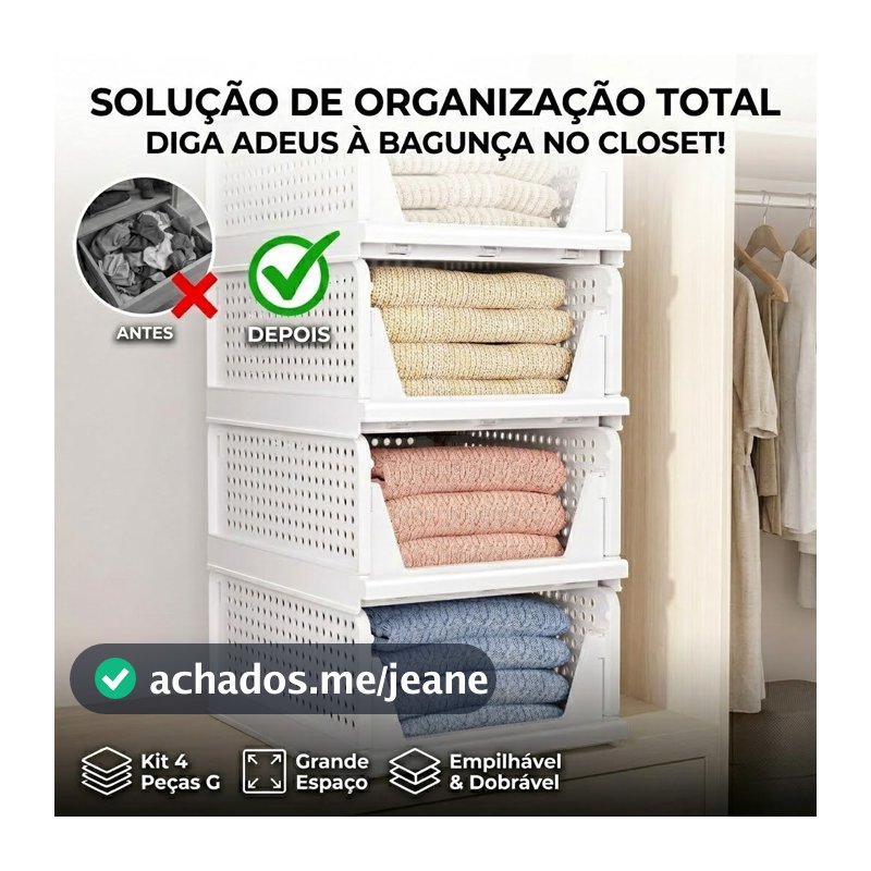 Caixa Organizadora Dobrável Empilhável Guarda-Roupa Closet Armário Gaveta Organizador de Quarto