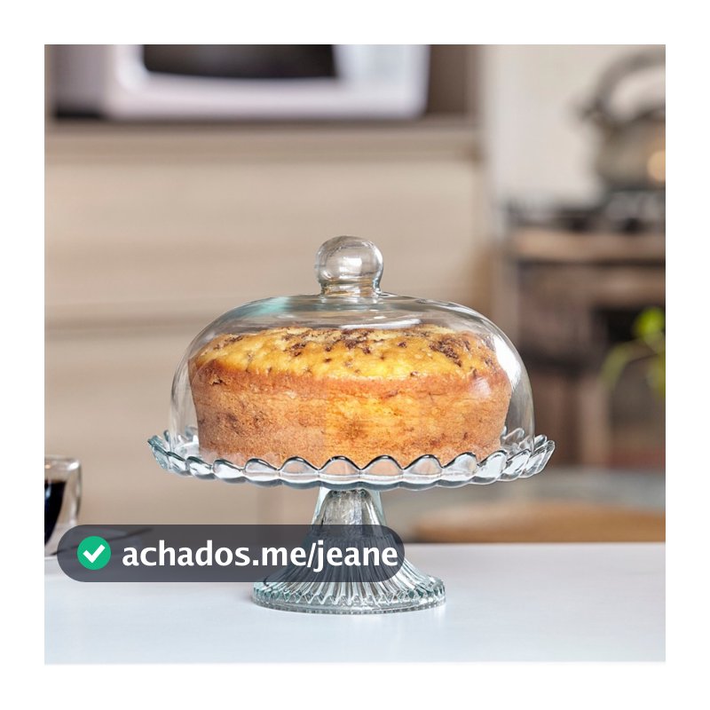 Boleira de Vidro com Pé e Tampa 32cm Pétalas de Jasmin Vitazza Prato Porta Bolo Sobremesas