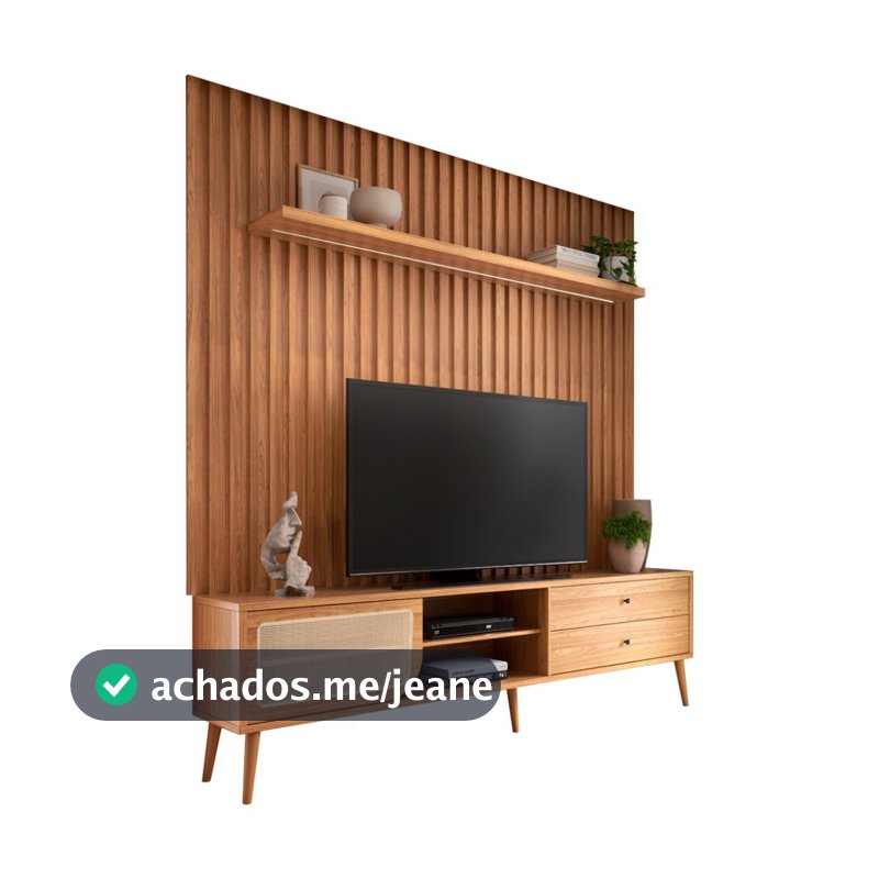 Rack com Painel para TV Até 75 Polegadas 2 Gavetas 1 Porta com Fita Led Ripado Freijó - Dalla Costa