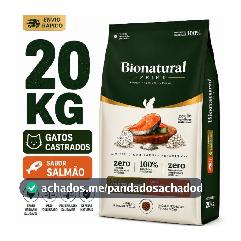 Ração Bionatural Para Gatos Castrados sabor Salmão 20 KG Ração Super Premium