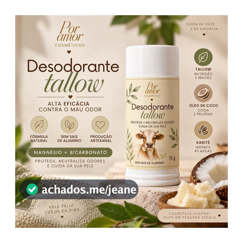 Desodorante Natural Stick Tallow Sebo Bovino Bicarbonato 15g