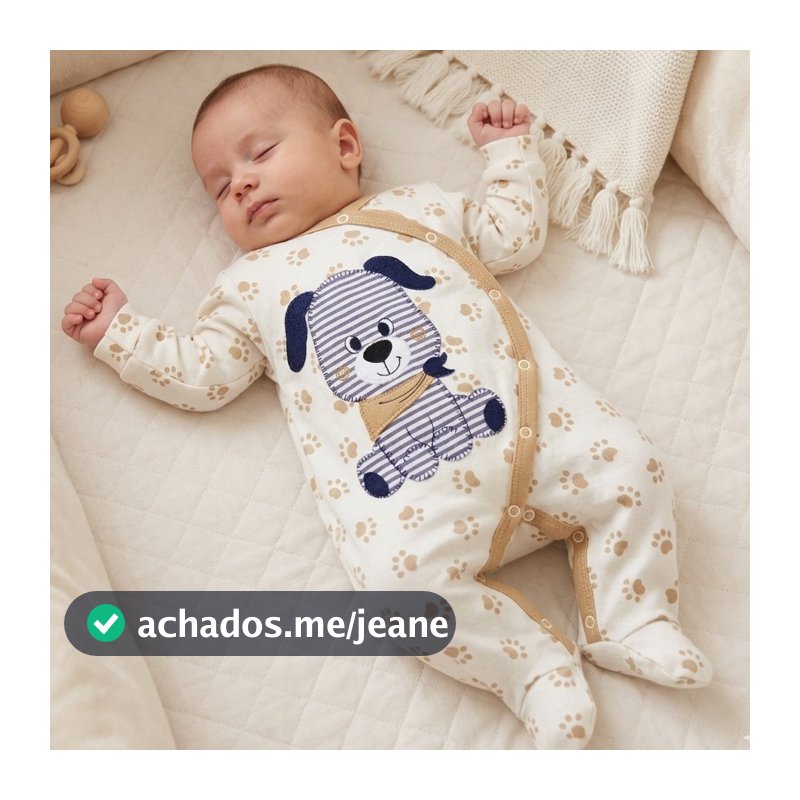 Macacão Bebê Menino com Estampa de Patinhas e Bordado de Cachorro