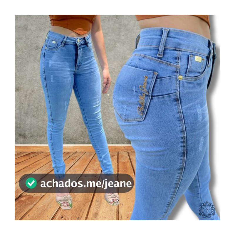 Calça Jeans Skinny Clara  Puido Elastano  Cintura Alta Efeito Levanta Bumbum