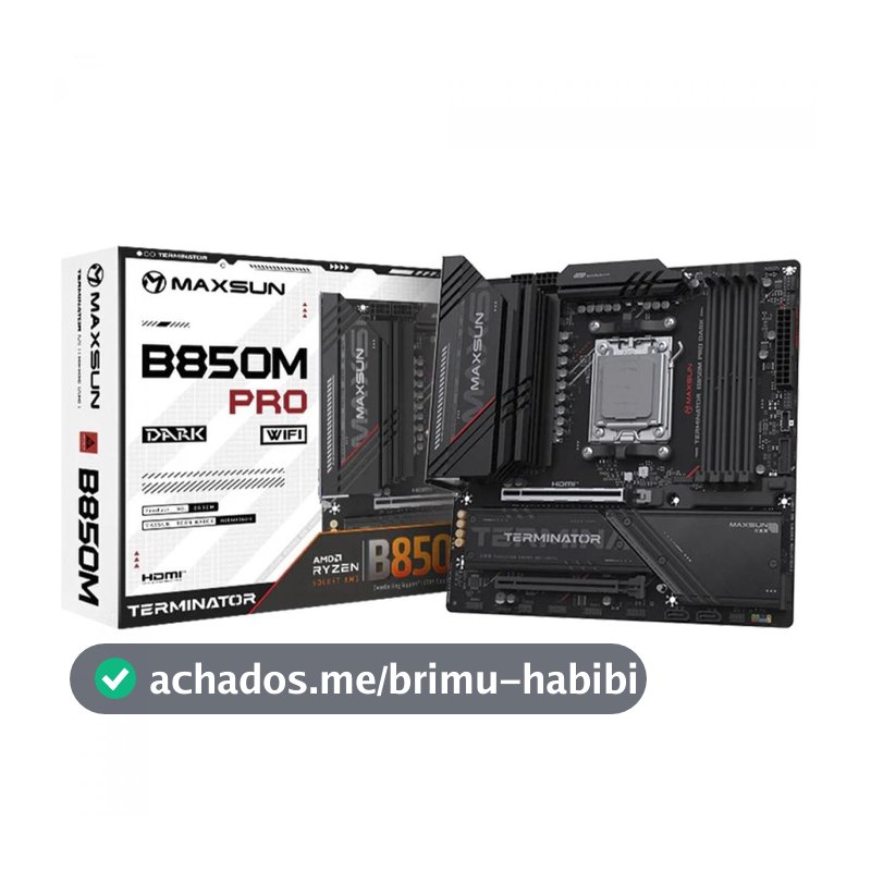 Placa Mãe Maxsun Terminator B850M Pro Dark WiFi, Chipset B850, AMD AM5, mATX, DDR5