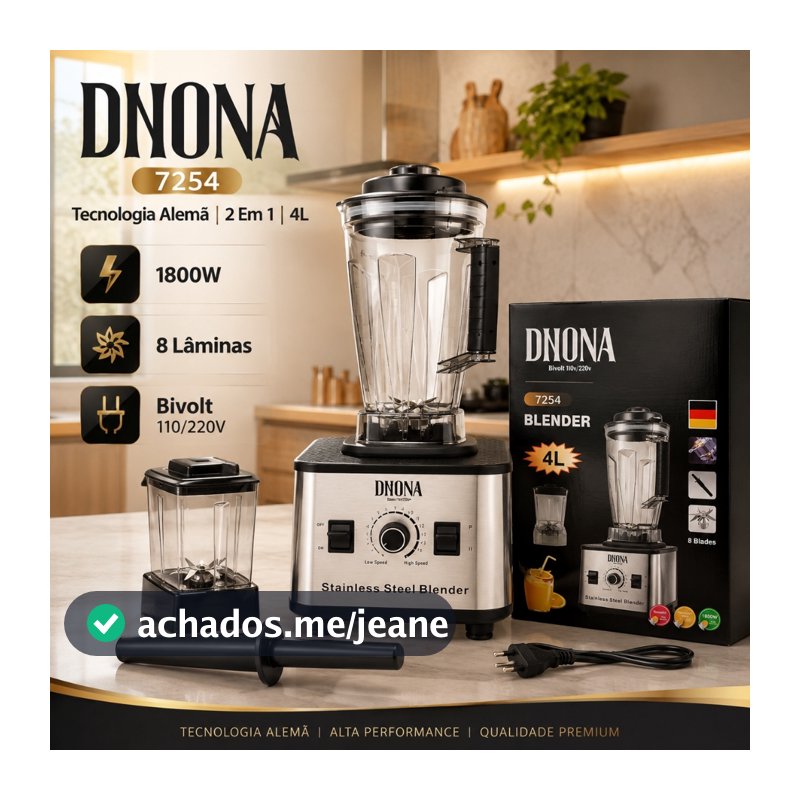 Liquidificador DNONA 7254 2 Em 1 4L 1800W Bivolt Tecnologia Alemã 8 Lâminas Alta Potência