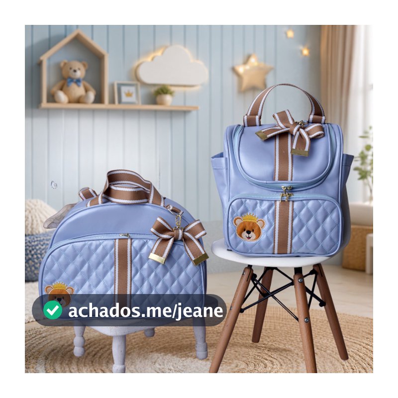 Bolsa Maternidade Grande e Mochila de Bebe Luxo Ursinho Azul BB Impermeável Mamãe Premium Enxoval