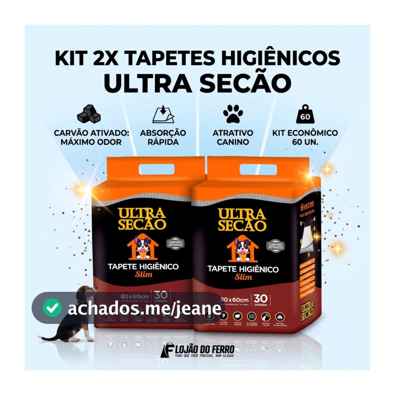 Kit 2 Tapete Higiênico Cães Carvão Ativado 80x60 30un Ultra Secão + Brinde