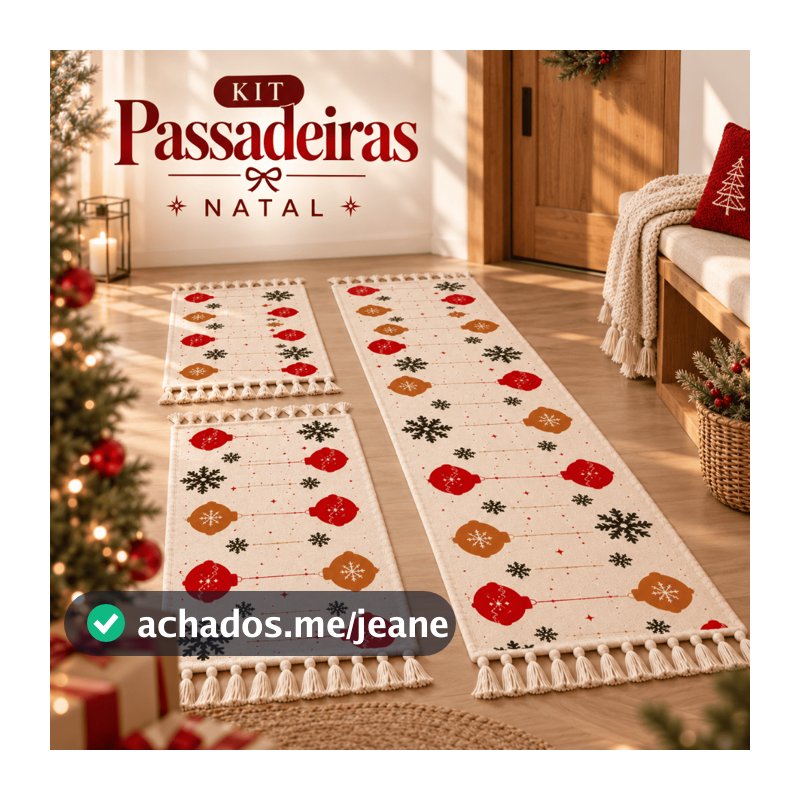 Jogo de Passadeira 3 Peças Natal de Tear Tapete de Cozinha Salas Corredores e ao lado da Cama Estampa Natal