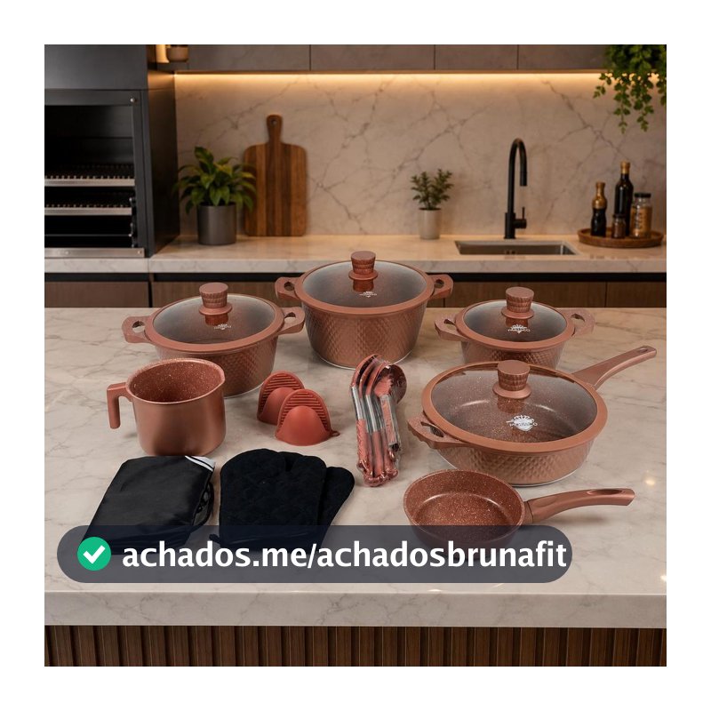 Jogo De Panela Monaco Diamante Cerâmica Premium 20 Peças Antiaderente Frigideira Caçarola Tampa Vidro Indução Cozinha
