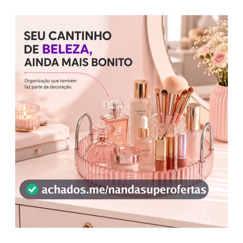 Organizador Maquiagem Bandeja Multiuso Cosmeticos Rosa Claro Transparente
