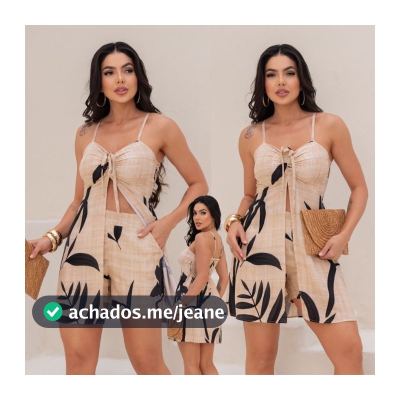 CONJUNTO FEMININO VESTIDO BATA E SHORTS, Elegante Conjunto Social Conforto Estilo-Tecido VISCOLINHO.