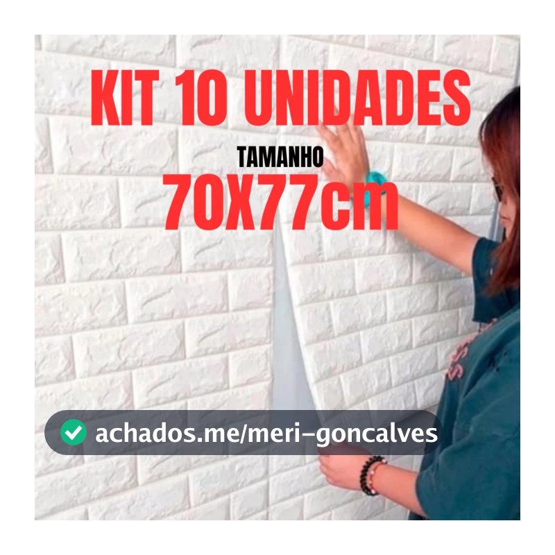 Kit 10 Placas 3D Tijolo Branco Adesivo Autocolante Decoração Quarto Sala Banheiro