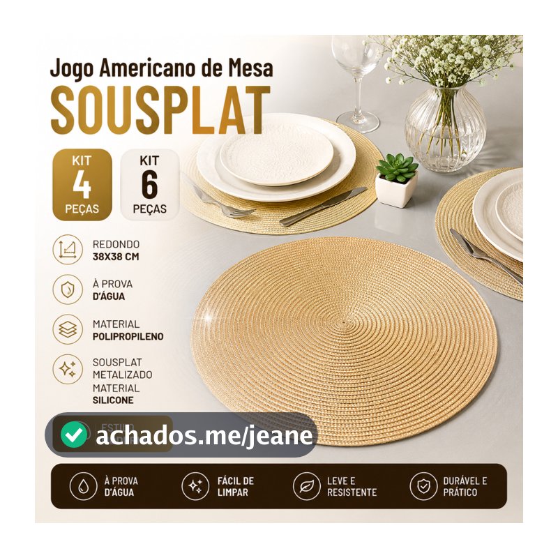 Kit 4 ou 6 pçs Jogo Americano de Mesa Sousplat Mesa Posta Jantar Decoração