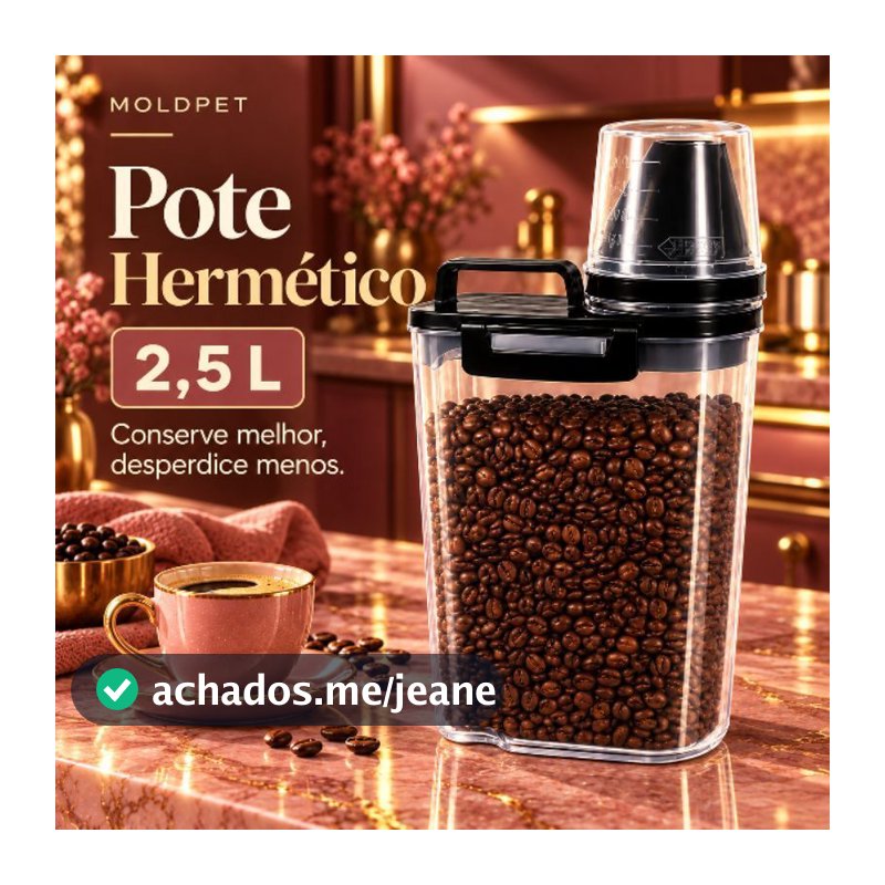 Conjunto Pote Hermético 2,5L Com Dosador e Copo Medidor Travas Laterais Armazenador de Grãos Liquidos Multiuso