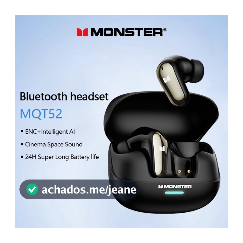 Monster MQT52 Fone De Ouvido Bluetooth Gamer Sem Fio Com Redução De Ruído e Bateria de Longa Duração para Música
