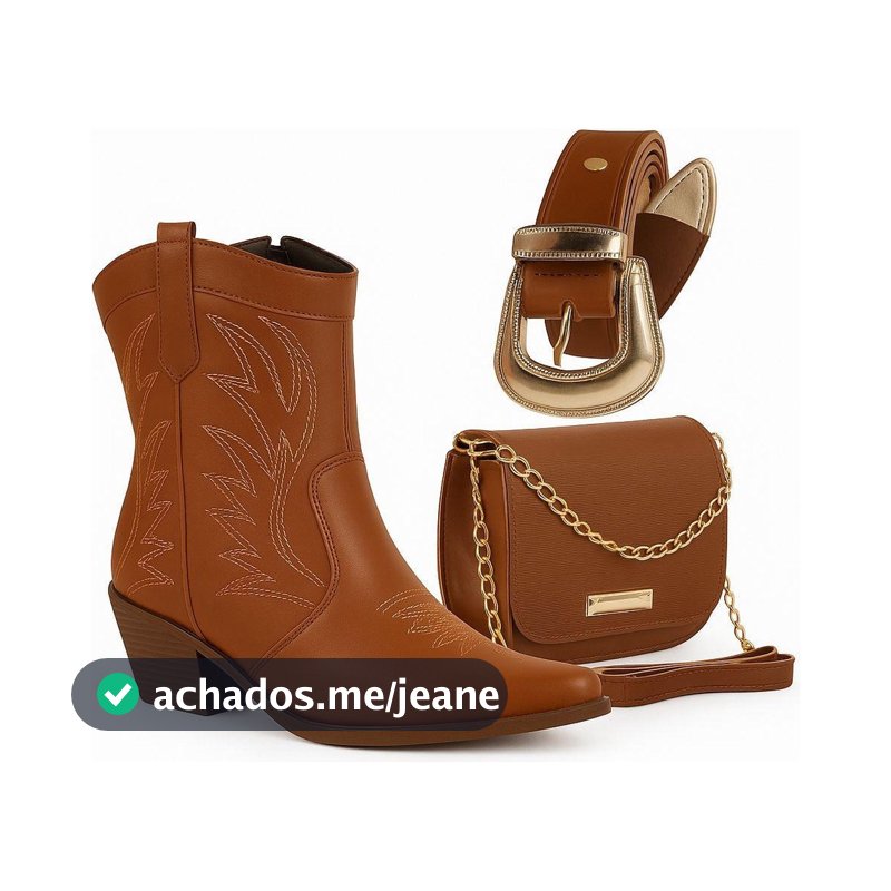 Kit Country Western Bota + Bolsa + Cinto De Presente Bota Texana Rodeio