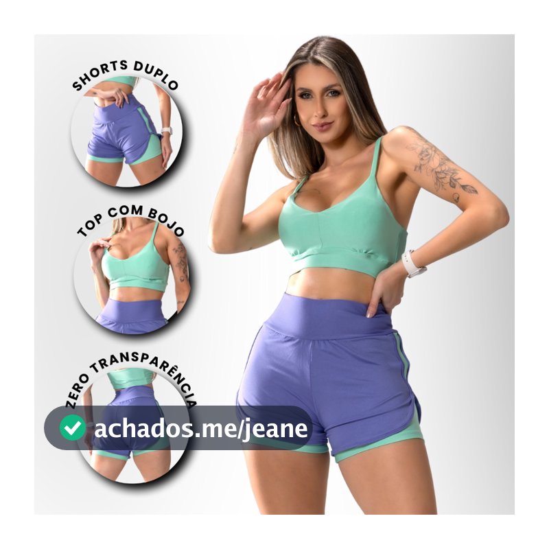 Conjunto Academia Feminino Shorts Duplo E Top Alcinha com Bojo