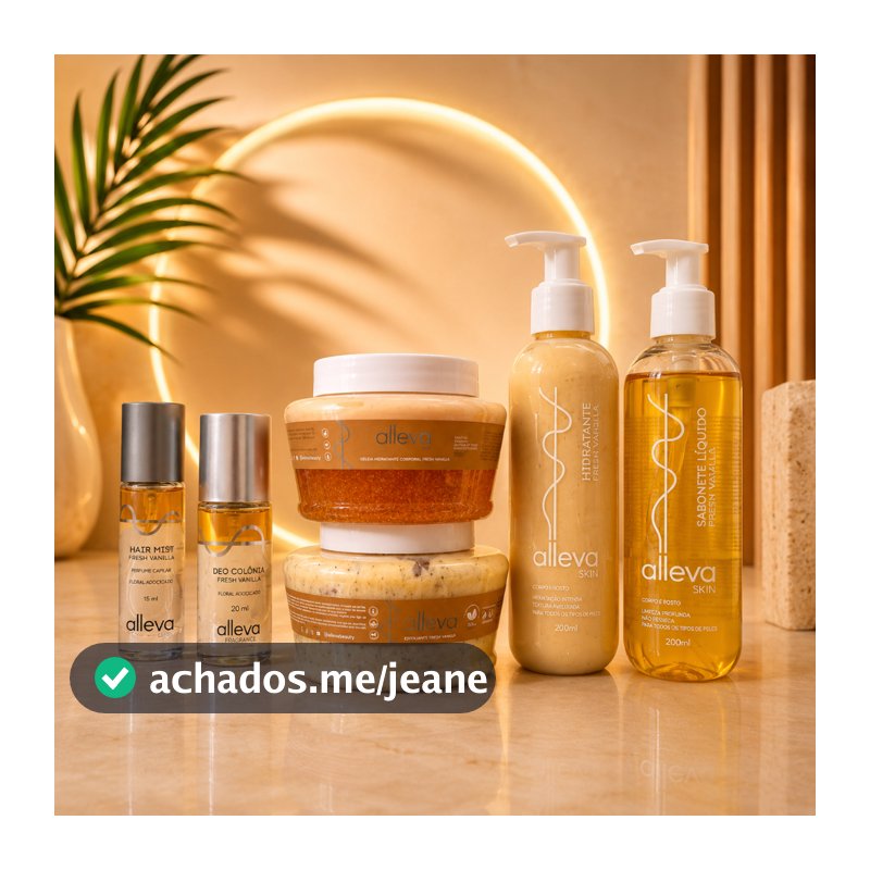 Kit Fresh Vanilla Alleva 6Itens Banho Premium | Esfoliante, Sabonete, Geleia Hidratante, Deo Colônia, Hair Mist
