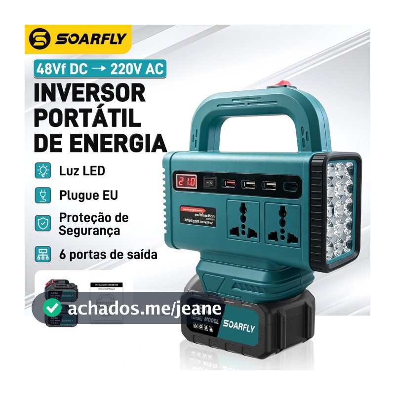 SOARFLY Inversor Portátil Para Bateria De Lítio com função de iluminação 220V AC/5V DC