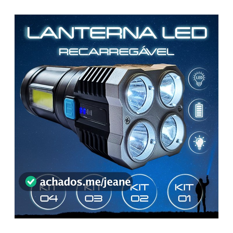 Lanterna Led 4 Núcleos Potente Usb Recarregável Prova D'água Melhor Lanterna Mais Forte Do Mundo
