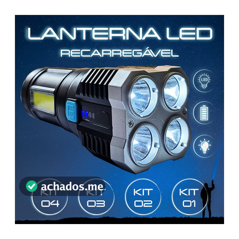 Lanterna Led 4 Núcleos Potente Usb Recarregável Prova D'água Melhor Lanterna Mais Forte Do Mundo