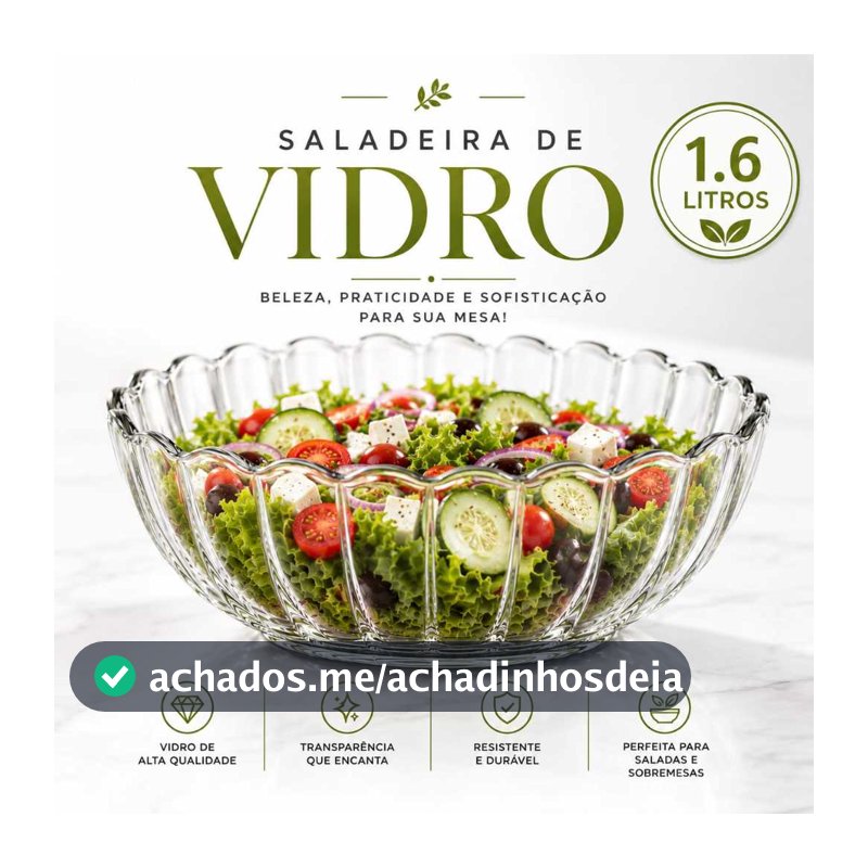 Tigela De Sobremesa Vidro  Resistente Marinex Saladeira De Vidro   Saladeira 1 ,6 Litros Saladeira Vidro