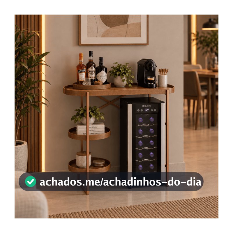 Cantinho do Café Bar para Adega Aparador Industrial Couro Eco com Prateleiras
