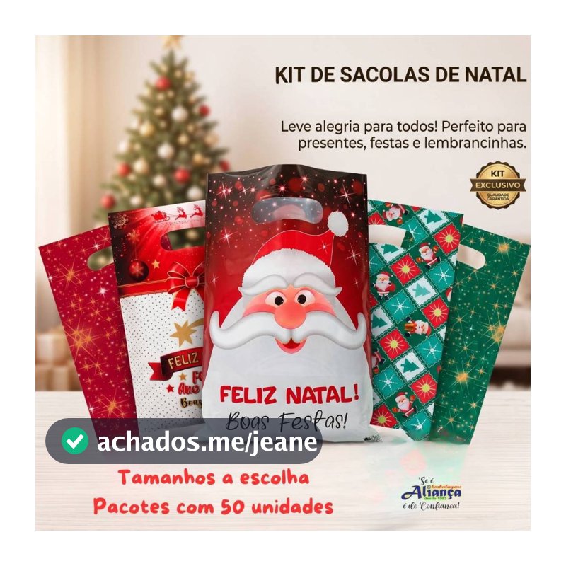 50 Sacolas boca de palhaço 0,8 Feliz Natal Papai Noel