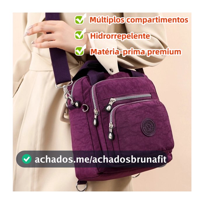 Bolsa feminina nylon impermeável vira mochila transversal tiracolo leve 3em1