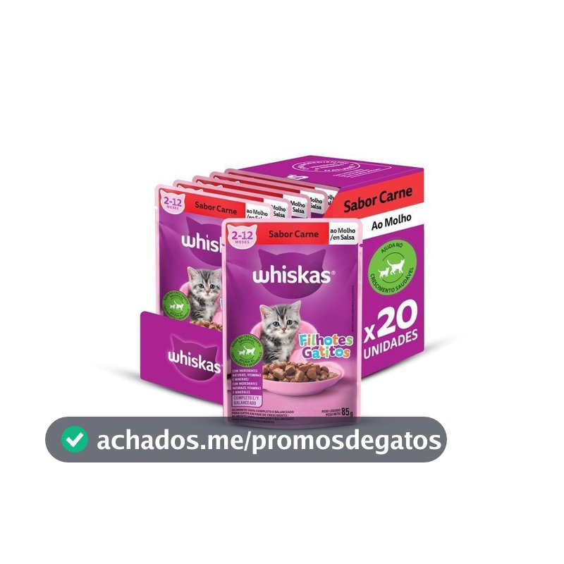 Kit Ração Úmida Carne ao Molho para Gatos Filhotes 20 Unidades Whiskas Sachê