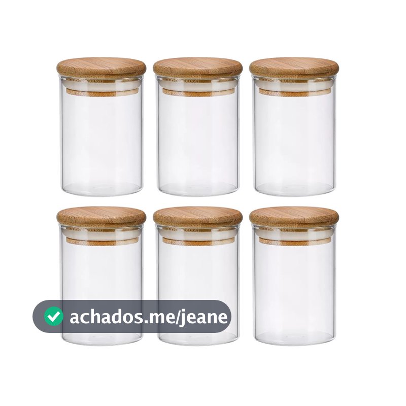Kit 3 OU 6 OU 9 Potes Para Tempero Vidro 250ml Hermético Tampa Bambu Cor Transparente