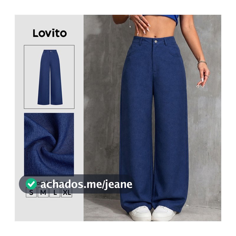 Lovito Calça Casual Feminina Azulescuro de Primavera/verão com Botão Bolso e zíper PTK8BR237
