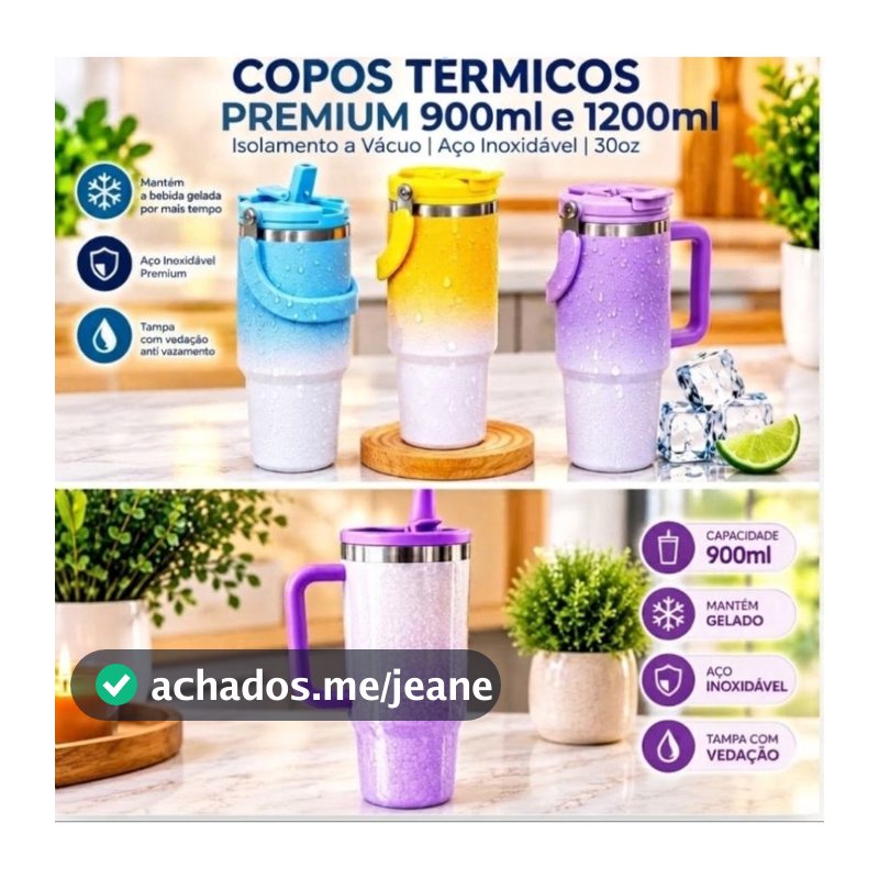 Copo Garrafa Térmico Colorido com Canudo Com Alça Flip Tumbl/520ml ou 900ml 40oz Parede Dupla com Canudo Telescópico