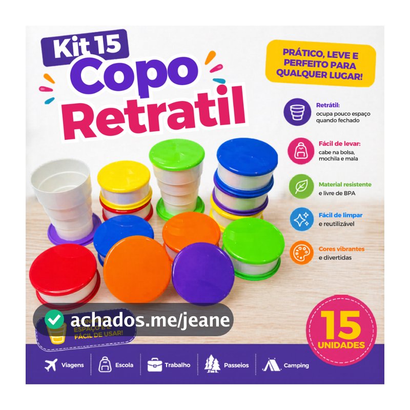 15 Copo Retrátil Sanfonado Dobrável Festa Infantil Multiuso de Bolsa Lembrancinha