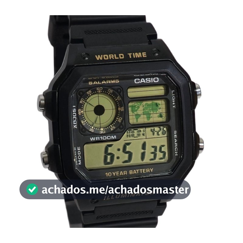 Relógio Casio Digital Masculino World Time AE-1200WH-1BVDF